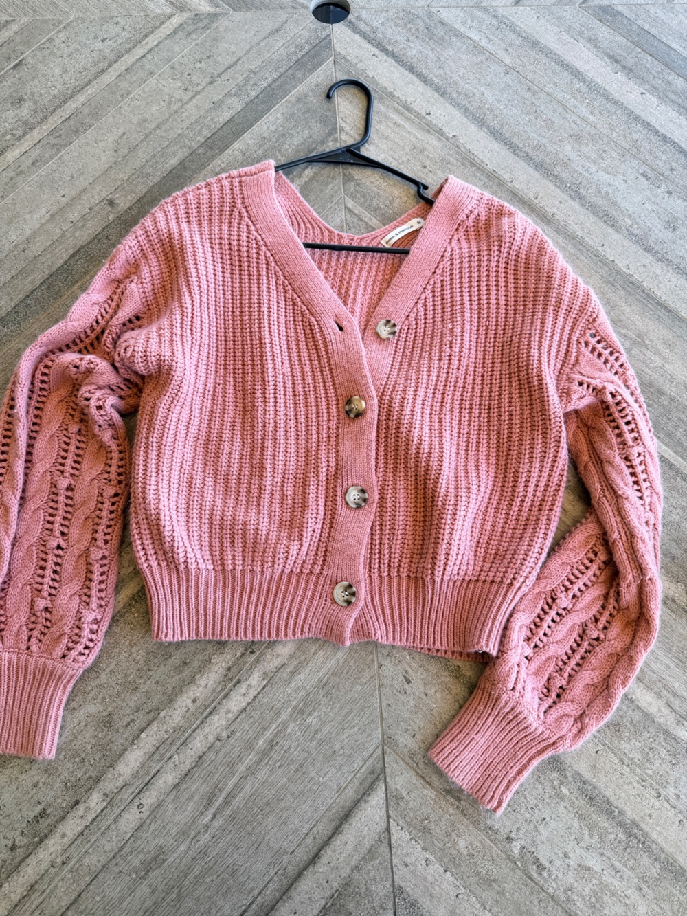 moon & madison Rose Pink Cropped Knit Button Cardigan